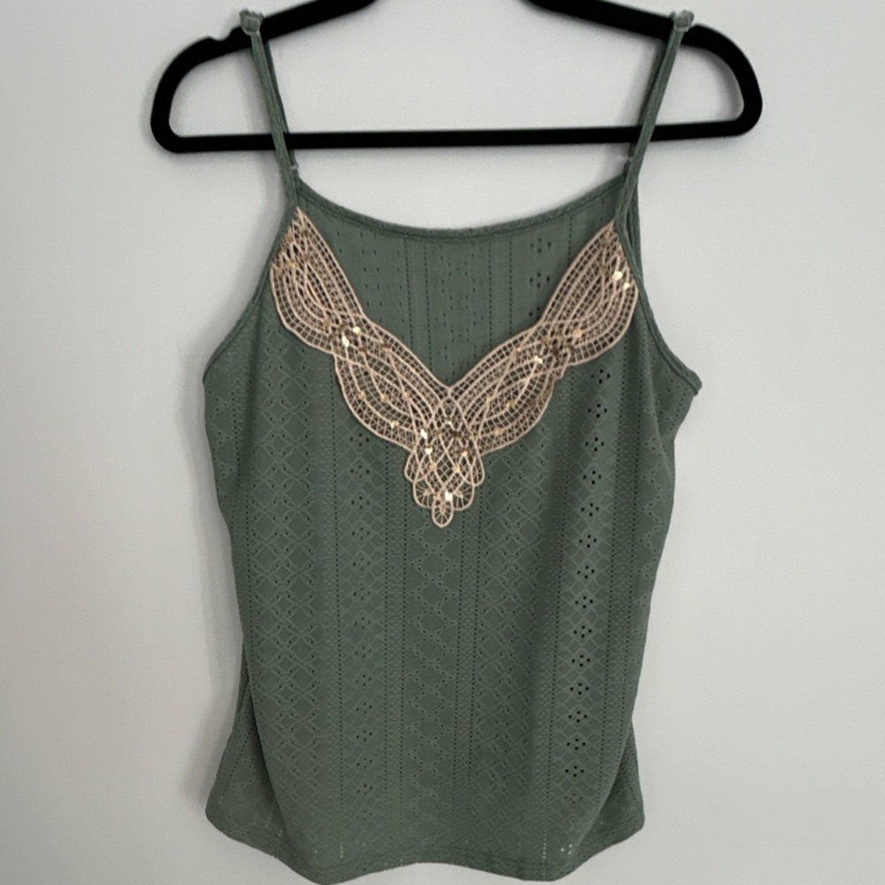 SHEIN Green Beige Women's Lace Camisole Shaping‎ Top Adjustable Strap Size L
